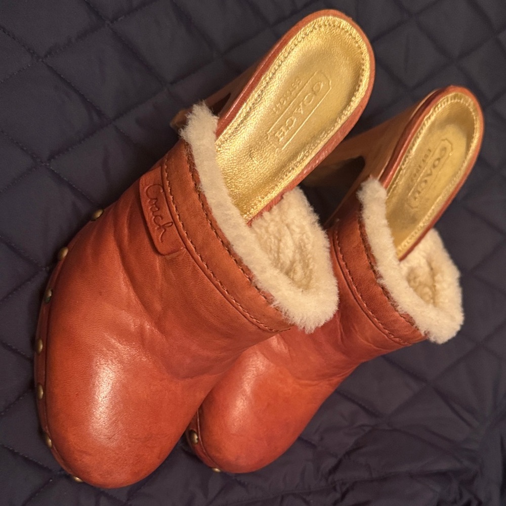 Coach Women's Brown Shearling Lined Mules
